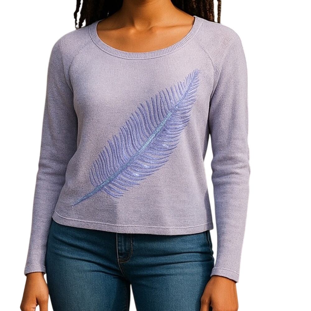 Aeropostale Live Love Dream Purple Sequin Feather Sweater Large